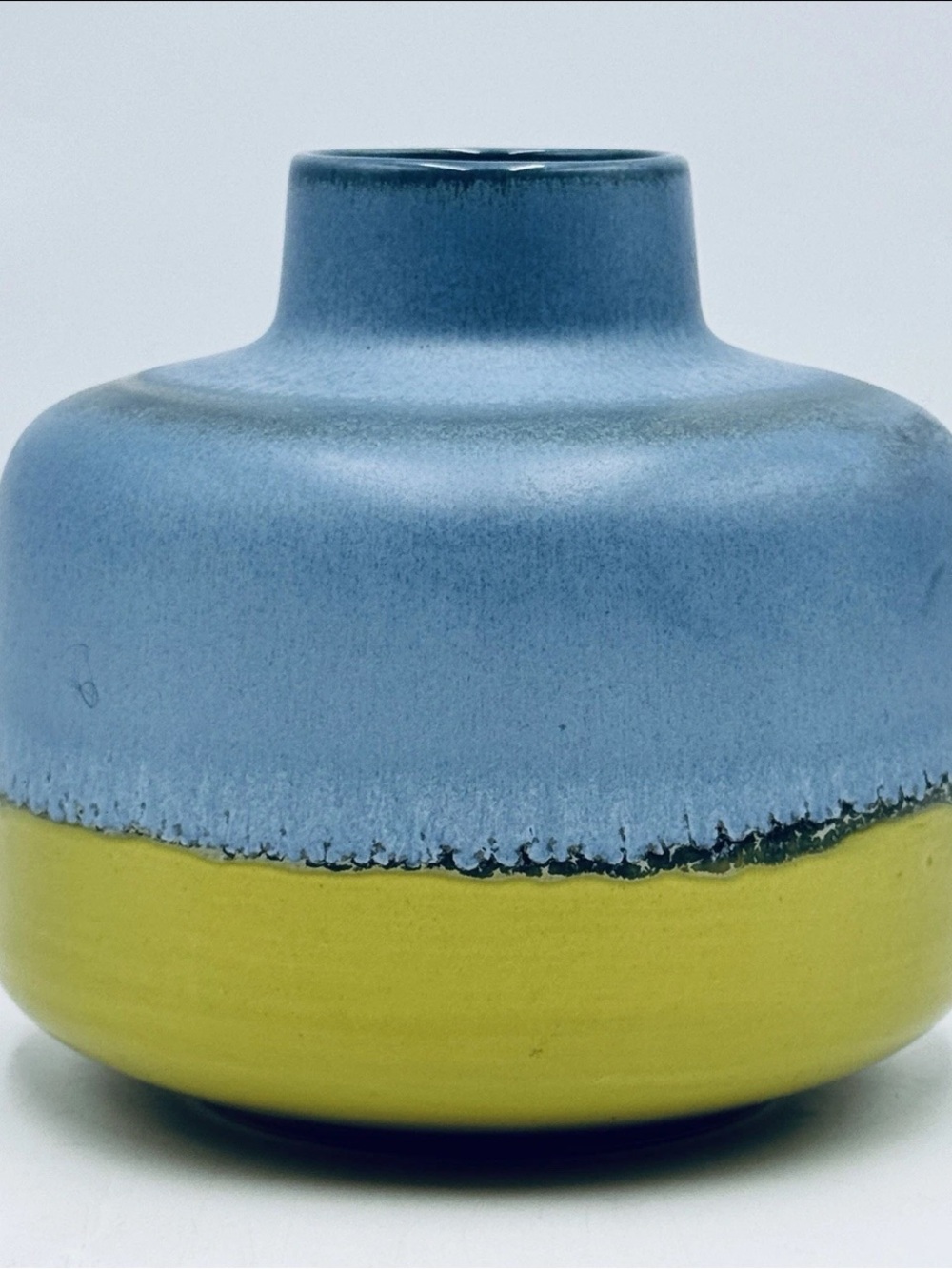 Crate&Barrel Matte Blue and Bright Yellow Ceramic Vase